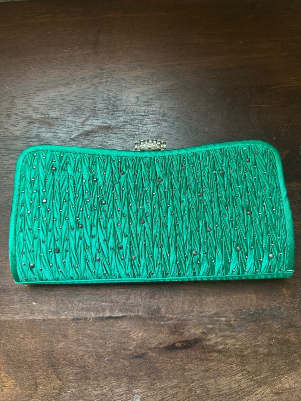Emerald Green Embellished Satin Clutch